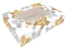 Alvarak vánoční krabice na cukroví Bílá s vločkami 37 x 22,5 x 5 cm