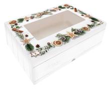 Alvarak vianočné krabice na pečivo Biela vzor drevo s ihličím 23 x 15 x 5 cm