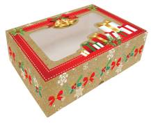 Alvarak Weihnachts-Süßigkeitenschachtel Braun mit Geschenken und Glocken 23 x 15 x 5 cm