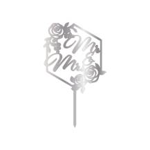 Cesil Punch-in plastic decoration silver Mr & Mrs with roses