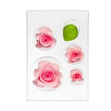 Cukrová dekorácia Ruža ružová s lístkami (14 ks)