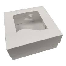 Boîte à gâteaux carrée blanche avec fenêtre (18 x 18 x 9,5 cm)