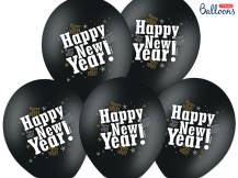 Ballons PartyDeco noir métallisé Happy New Year (6 pcs)