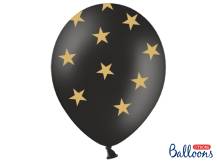 PartyDeco balóniky čierne so zlatými hviezdami (6 ks)