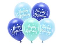 Повітряні кульки PartyDeco Eco синьо-бірюзові Happy Birthday (5 шт)