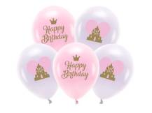 PartyDeco Eco balóniky ružové a fialové Happy Birthday (5 ks)