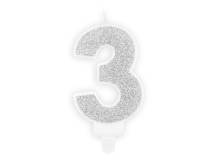 PartyDeco candle small silver number 3