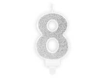 PartyDeco candle small silver number 8