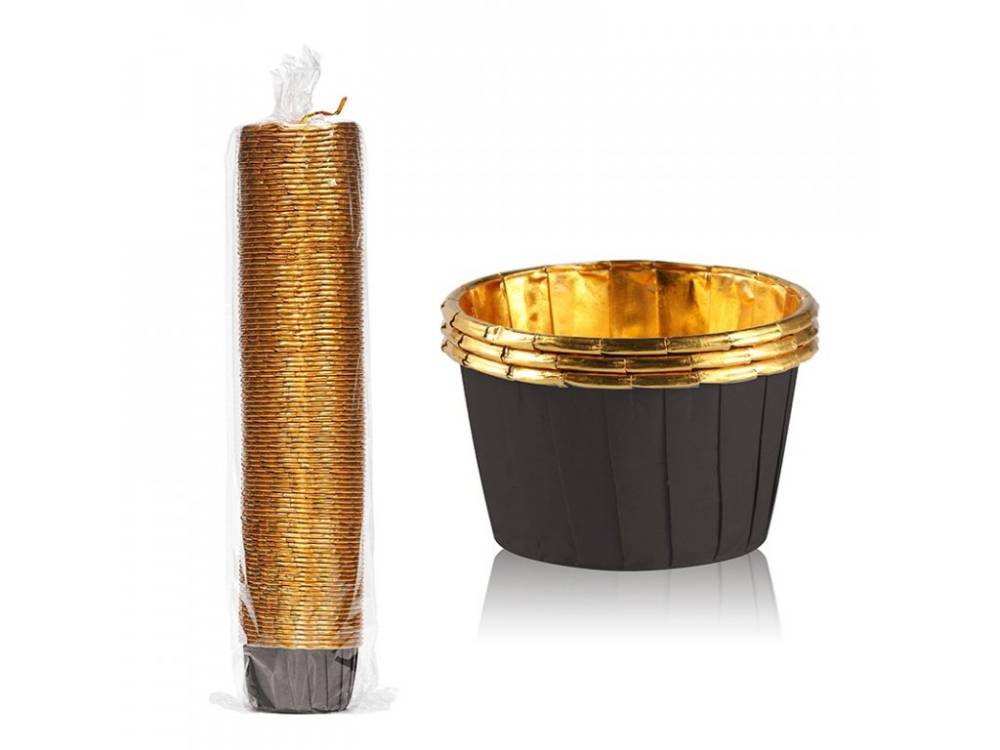 Alobalové pevné košíčky na muffiny hnědé se zlatým vnitřkem (50 ks)