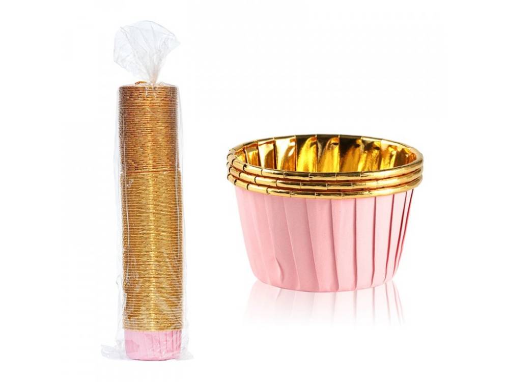 Alobalové pevné košíčky na muffiny růžové se zlatým vnitřkem (50 ks)