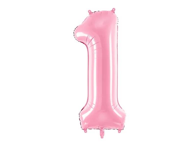 PartyDeco foliový balónek růžový číslo 1 (86 cm)