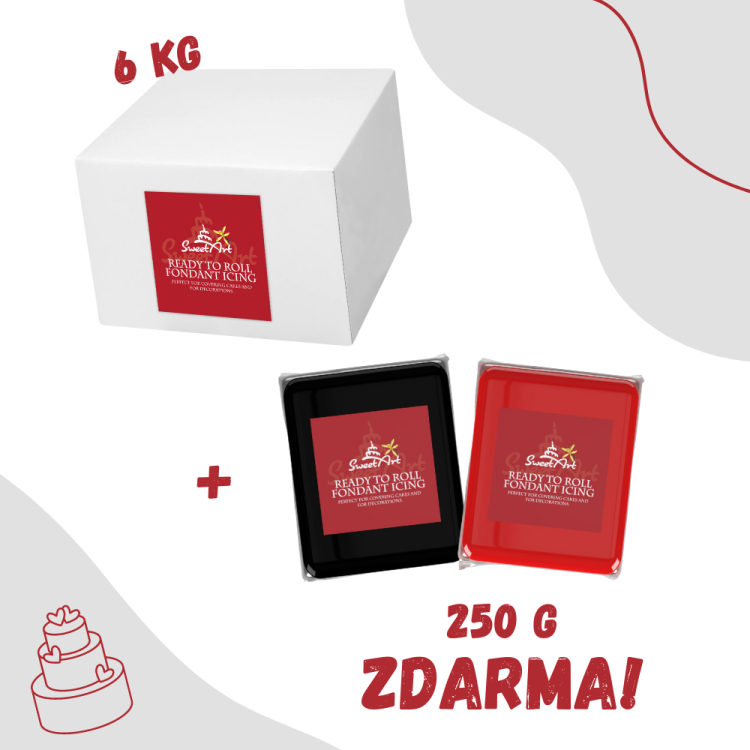 SweetArt potahovací a modelovací hmota vanilková White (6 kg) + Black a Red (250 g) ZDARMA - AKCE!