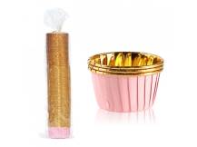 Twarde foremki na muffiny różowe ze złotym wnętrzem (50 szt.)