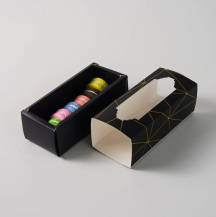 Macaron-Box schwarz mit goldenen Linien 15,5 x 6,5 x 5,2 cm (für 5 Stück)