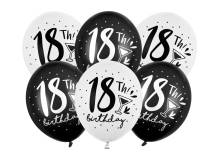 Ballons PartyDeco blanc et noir 18ème anniversaire (6 pcs)