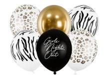 PartyDeco balónky bílé, zlaté a černé Dámská jízda (6 ks)