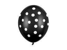 PartyDeco balónky černé s bílými tečkami (6 ks)