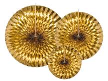 PartyDeco Decorative hanging rosettes gold (3 pcs)