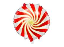 PartyDeco foliový balónek červeno-bílý Bonbon 35 cm