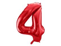 PartyDeco foil balloon red number 4 (86 cm)