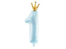 PartyDeco foil balloon blue number 1 with crown 30 x 90 cm