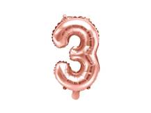 PartyDeco foliový balónek růžovo-zlatý číslo 3 (35 cm)