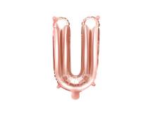 PartyDeco foliový balónek růžovo-zlatý písmeno U (35 cm)