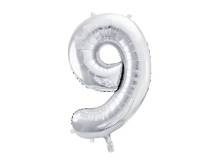 PartyDeco foil balloon silver number 9 (86 cm)